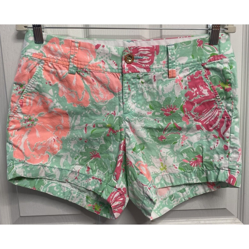 Lilly Pulitzer Callahan Women's Pink & Green Short Shorts‎ Pockets EUC Sz. 4